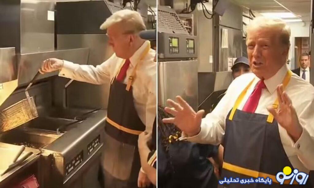 دونالد ترامپ با پیش بند در رستوران زنجیرهای مکدونالد دونالد ترامپ با پیش بند در رستوران زنجیرهای مکدونالد